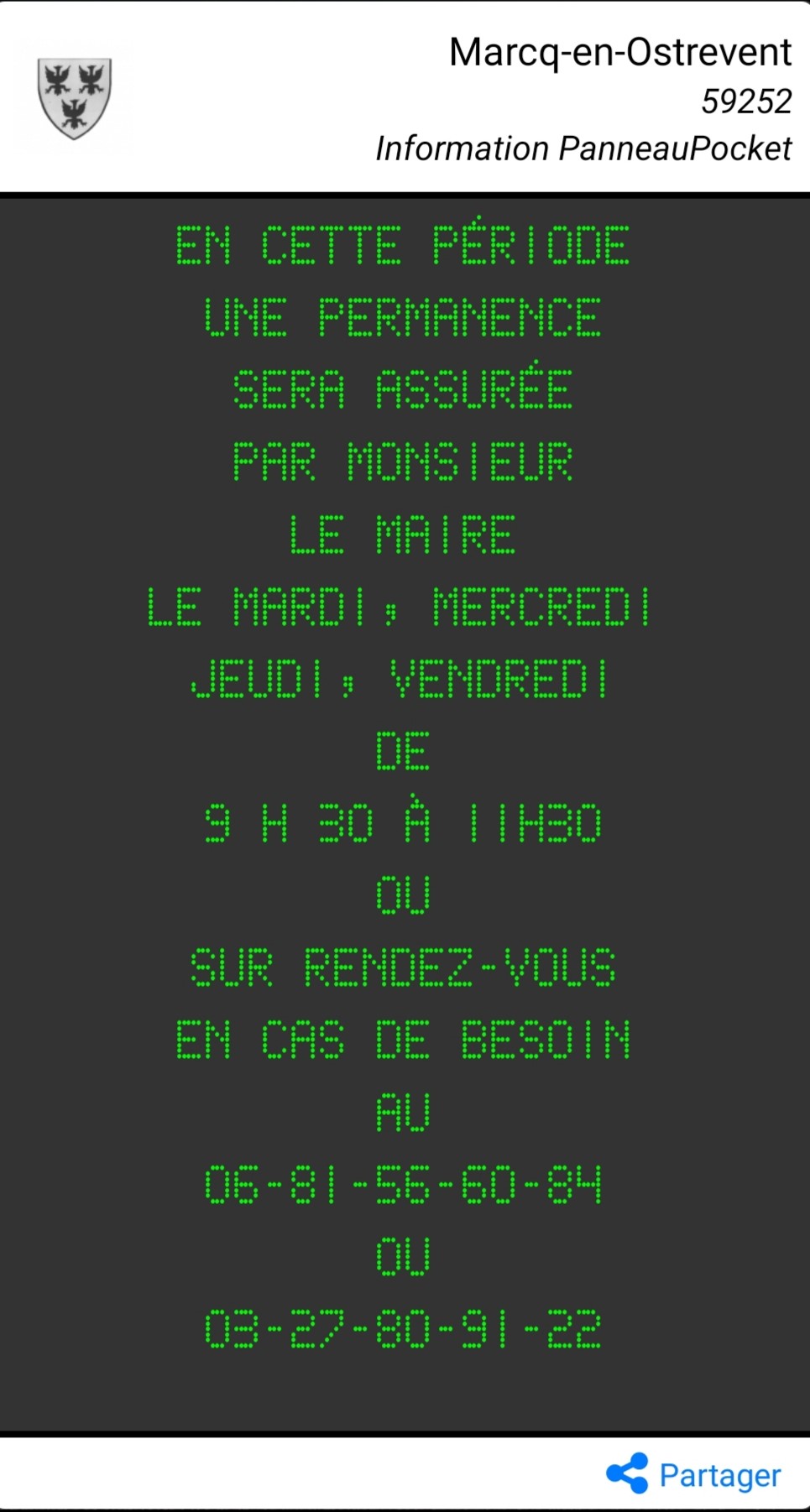 Horaires mairie